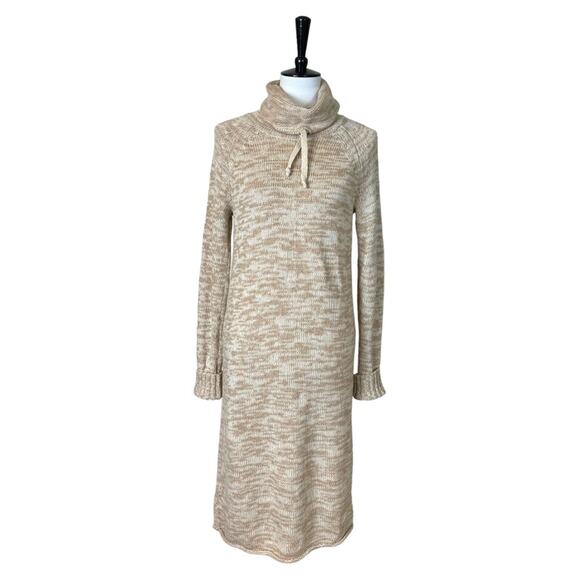 Athleta Women’s Sweater Dress Traverse Merino Wool Midi Length Funnel Neck Tan M - Picture 1 of 10